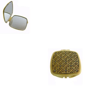 Rounded Rectangle Damascene Compact Mirror Gold