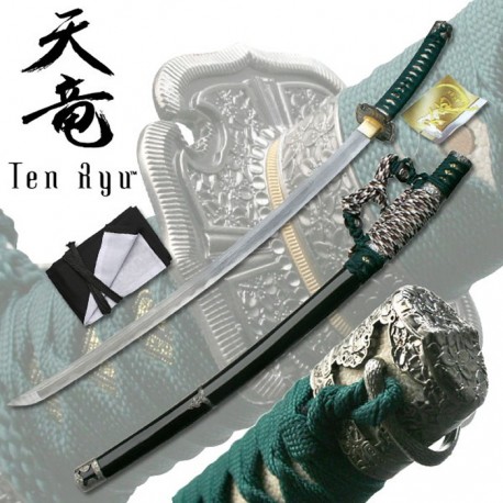 Ten Ryu Damascus Steel Tachi Green